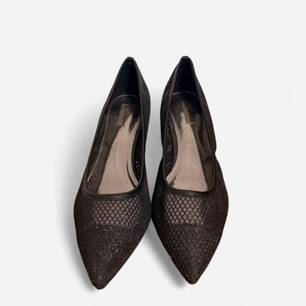 Dunion Black Glitter Mesh Pointed Toe Kitten Heels - Size 8.5M